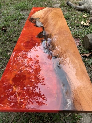Orange Epoxy Dining Table Top, Live Edge Wpoxy Wooden Slab Top, Home Decor