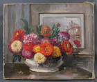 Tableau vers 1930 par Herminie Charmaison Bouquet de Zinnias