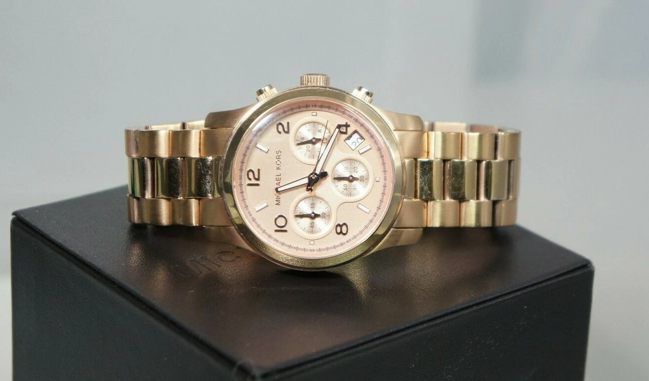 Orologio Stop Watch MIchael KORS Oro Rosa Acciaio Cronografo Analogico Quadrante Data MK5128