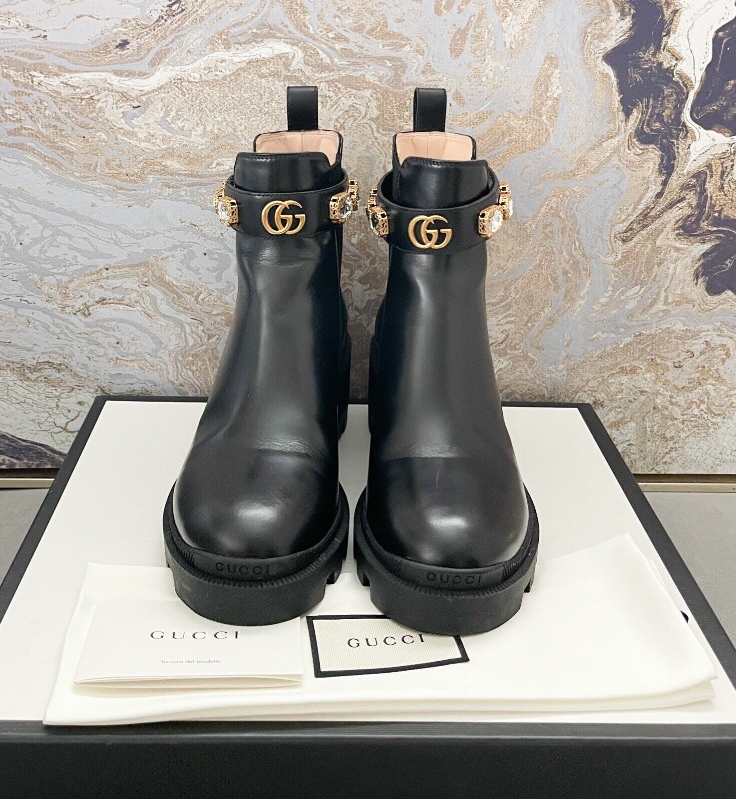 Gucci Calfskin Crystal GG Trip Chelsea Ankle Boots | eBay