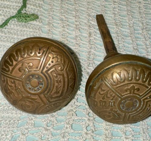 Antique Pair Set Of Brass Wide Base Corbin Ceylon Doorknobs Victorian Bronze