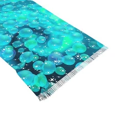 Lightweight Aqua Teal Bubble Wave Scarf; Ocean Colors; Stars & Orbs with Fringe