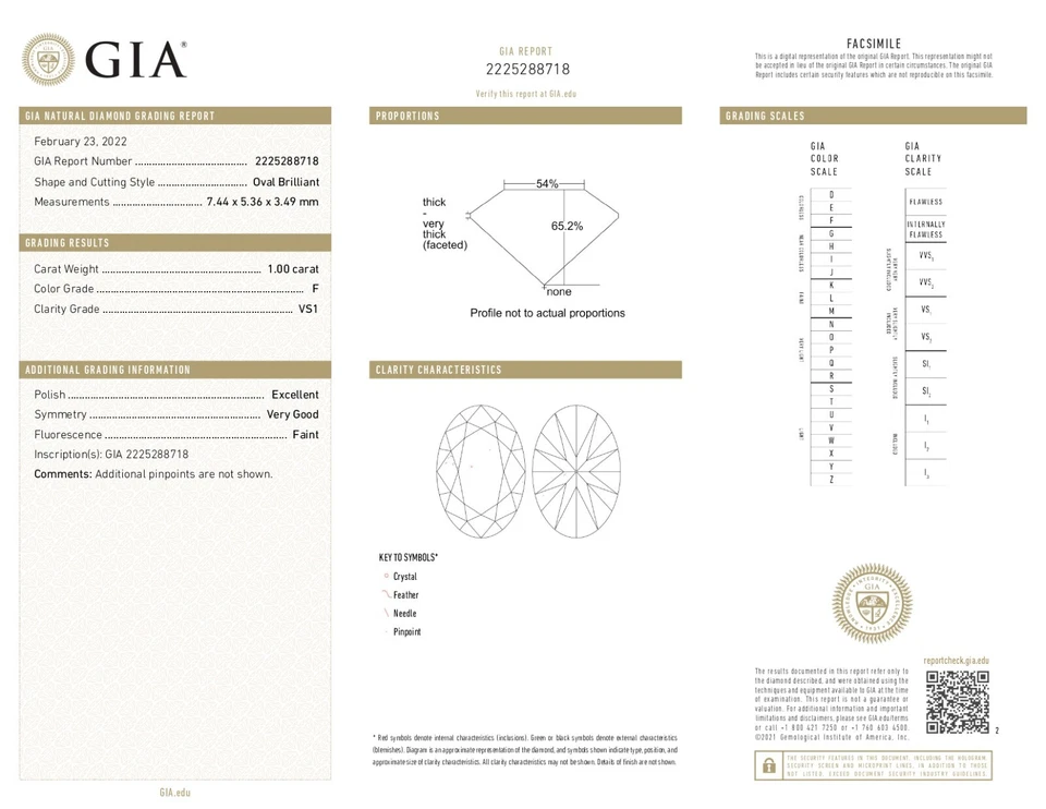 1 Carat Oval Cut Diamond GIA Certified F/VS1 + Free Ring (2225288718) - Image 2 of 3