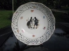 Vintage Pierced  Bowl, Silhouette  design w/Gold,  8.25" Courting Couple Bavaria