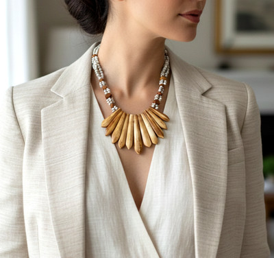   Ethno HALSKETTE aus Knochen und Holz - Tribal Style Boho Chic 70er Jahre