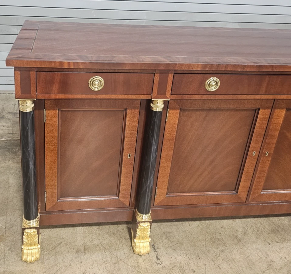 KINDEL National Trust Empire Flame Mahogany Sideboard Gilt Paw Feet Faux Marble - Image 4 of 4