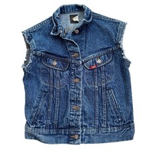 Vtg 1990s Youth Lee Denim Vest Dark Wash Size 10