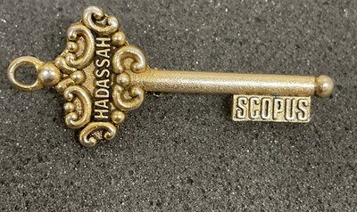 Vintage Hadassah Mount Scopus Key Brooch Pin Gold Tone Judaica Jewelry