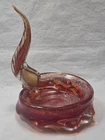 Vintage Murano Glass Bird on a Dish Gold Flecks and Red Glass