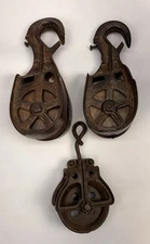 Lot Of 3 Antique Cast Iron Barn Pulleys Hay Trolleys - Rustic Primatives