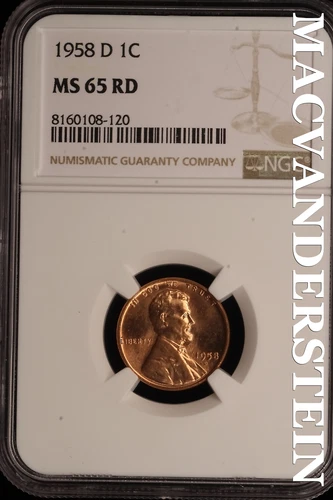 1958-D Lincoln Wheat Cent - NGC MS 65 RD - Brilliant Uncirculated  #SLE9