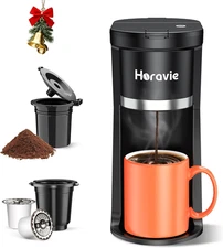 Compact Single Serve Coffee Maker - Fast Brew for K Cups & Grounds, 6-12 Oz