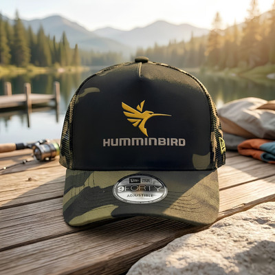 Humminbiro Embroidered Hat 9FORTY Black Mesh Trucker Cap Adjustable