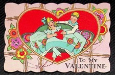 Vintage Carrington Co Valentine's Day Card Boy Girl Heart Flowers