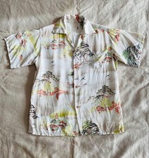 Grail Vtg 50s IOLANI Japanese Landscape Rayon Crepe Aloha Shirt Matched Pocket