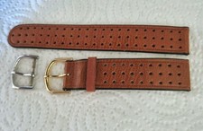 Bracelet De Montre En Cuir Bombé - 17 Mm Marron Foncé - Neuf Sans Étiquettes - Fabriqué En Allemagne