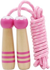 Jump Rope Kids, 7ft Adjustable Cotton Skipping with Wooden Handle Pink
