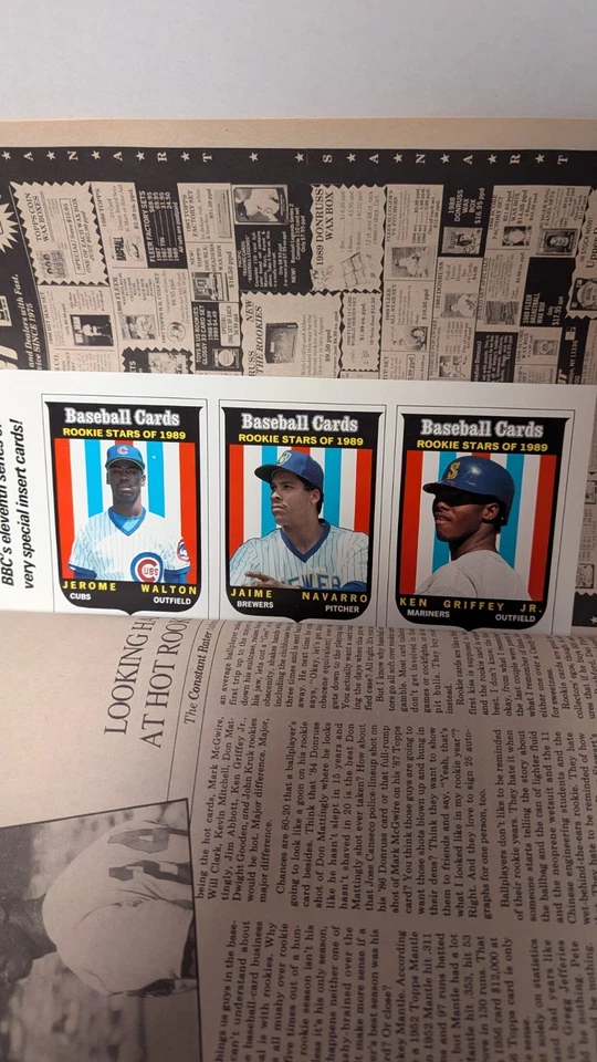 复古 OCT 1989 年 Ken Griffey Jr 新秀插入卡棒球卡杂志未切割  — 第 2/2 张图片