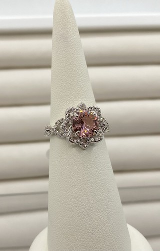 BP Bomb Party Size 8 Flower Ring LC Salmon PINK TOURMALINE RBP2857 Rhodium Plate