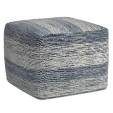 Clay Boho Square Pouf in Patterened Teal Melange Cotton for the Living Room, ...
