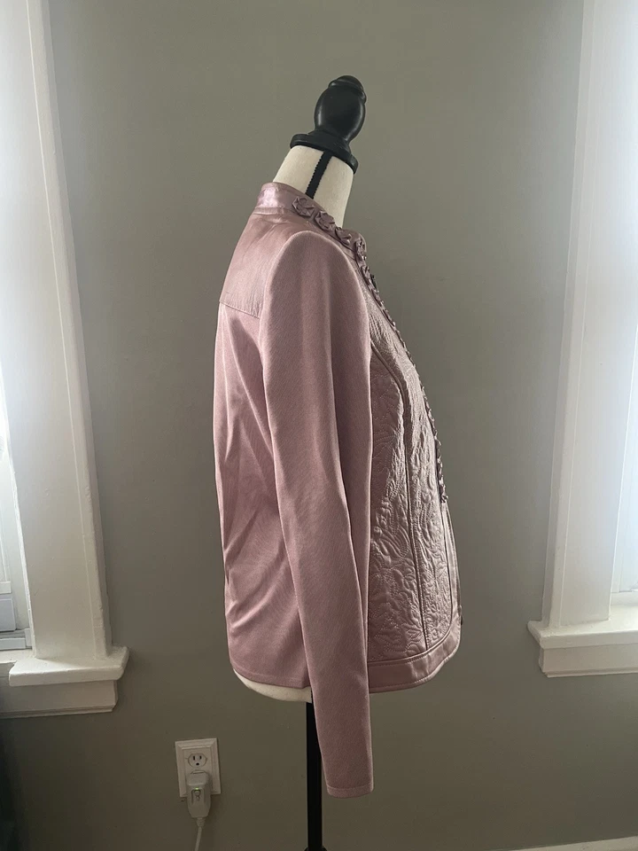 Nygard Collection Womens Pink Leather Jacket Knit Full Zip Moto Design Size M - Image 4 of 4