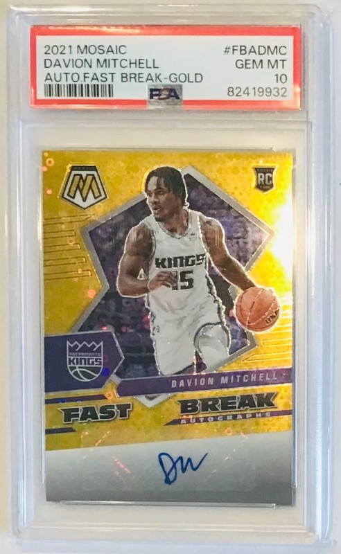 3/10! 2021 MOSAIC DAVION MITCHELL ROOKIE AUTO FAST BREAK "GOLD" PSA GEM MINT 10
