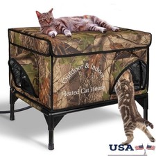 Heated Outdoor Cat House Waterproof Insulated Shelter W/ Escape Doors Stray Cats