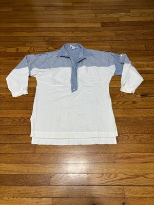 SANDY STARKMAN Neiman-Marcus Womens Sleep Shirt Size Small White Blue 80s