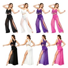 Women Dancewear Party Outfit Practice Sets With Built-in Briefs V-neck Fringed