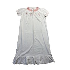 Vintage Embroidered White Smocked Ruffle Nightgown Romantic Cottagecore Sz L