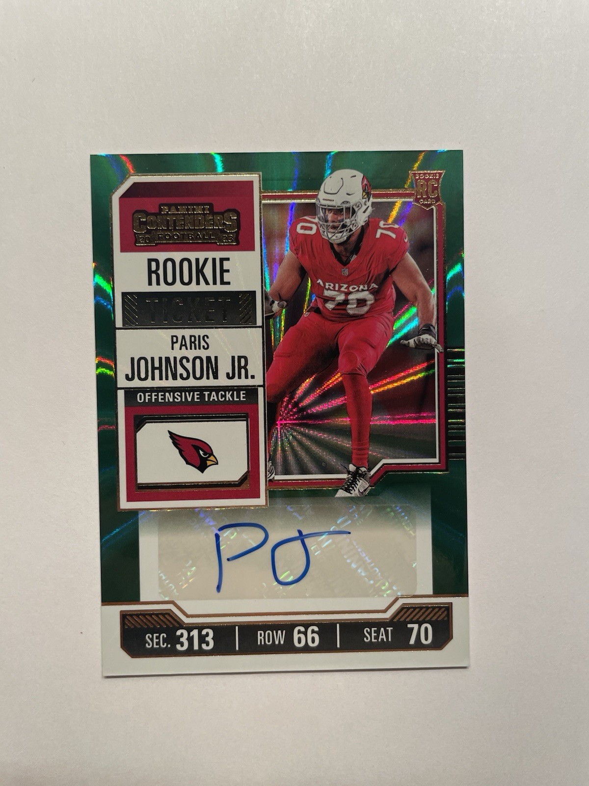 2023 PANINI CONTENDERS - #151 Paris Johnson - RC Green Laser Rookie Ticket Auto