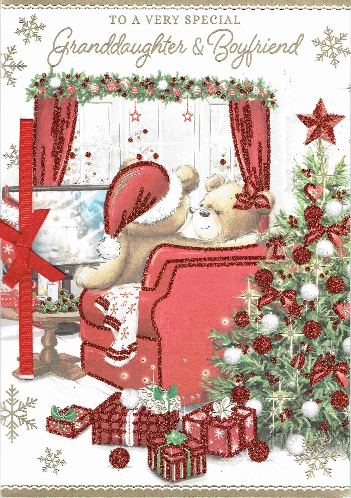 GRANDDAUGHTER AND BOYFRIEND LARGE CHRISTMAS CARD Quality Card Cute Bears Design