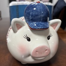 Mud Pie Little Slugger Hand Painted Baseball Musical Piggy Bank Orig Packaging