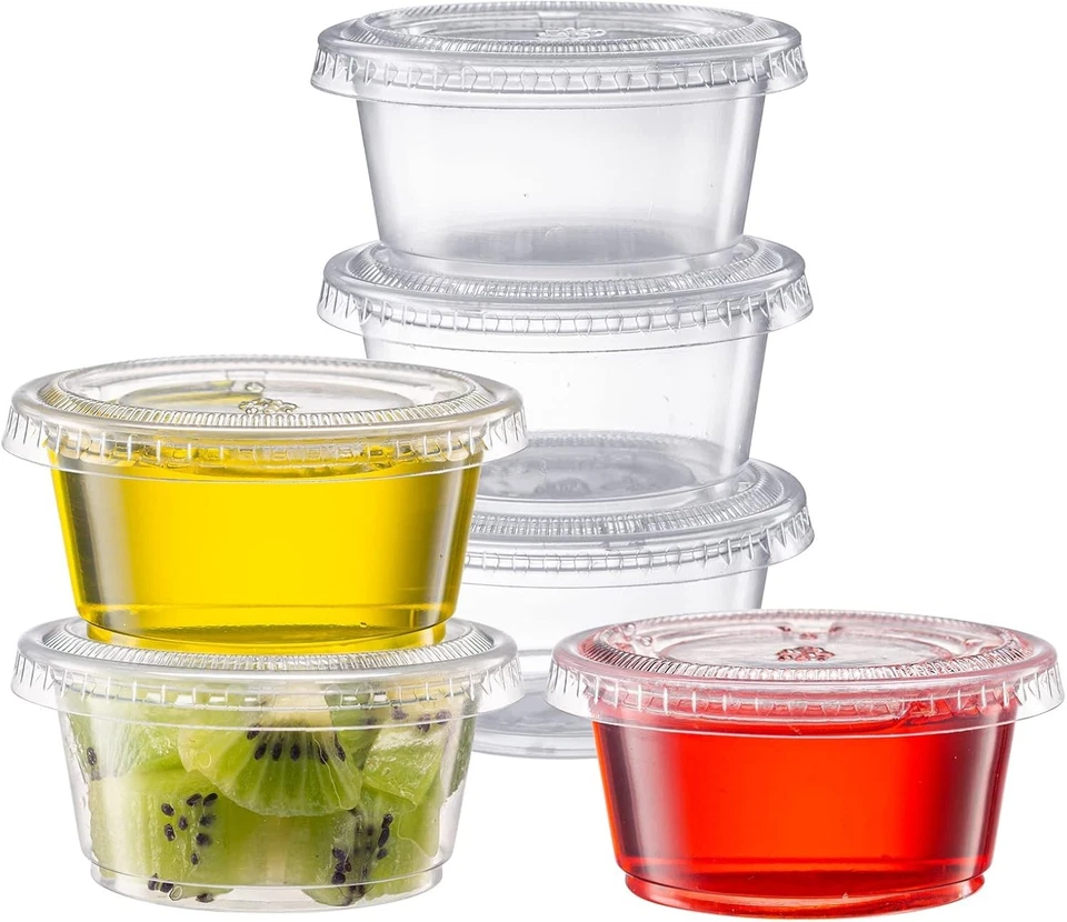 Tazas desechables transparentes de plástico de 1000 piezas de 4 oz con tapas para taza de salsa Foto 2 de 4