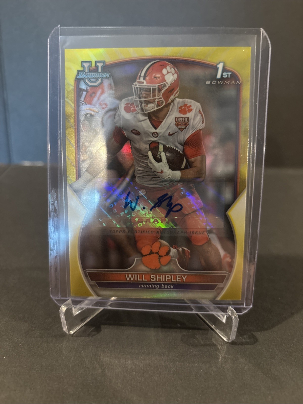 Will Shipley 2022 Bowman Chrome University 1st YELLOW Refractor Auto /75 Clemson