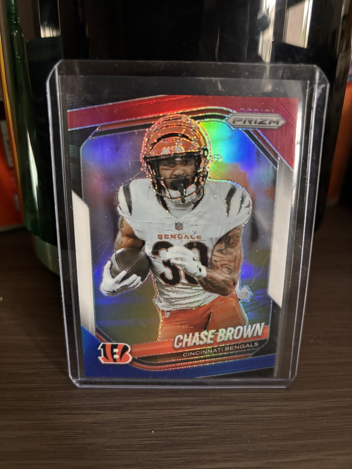 2025 Prizm #130 Chase Brown RED WHITE & BLUE PRIZM Bengals Football Card 