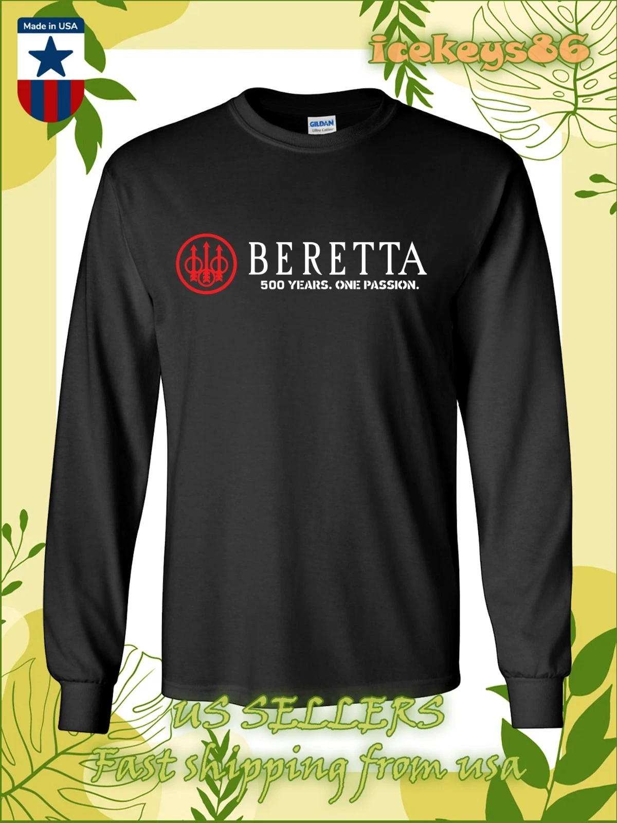 New Tee Shirt BERETTA Firearms Logo Men's Long Sleeve T-Shirt American Tee Shirt