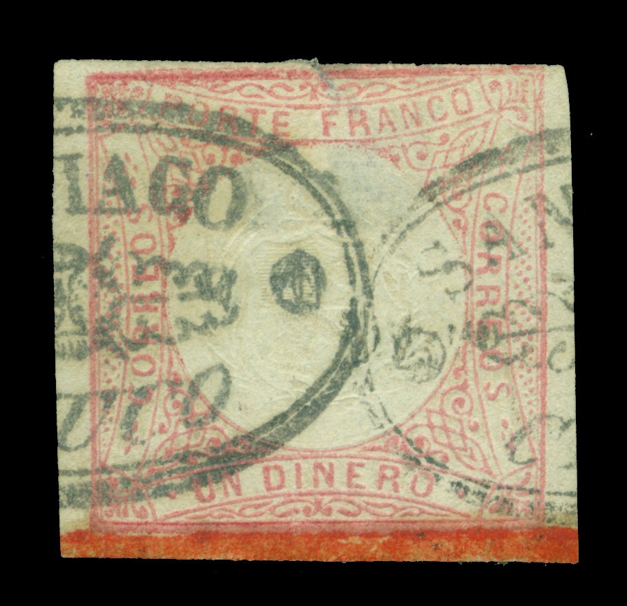 PERU 1862 Coat of Arms 1p red  Scott # 12  used VF "SANTIAGO DE CHUCO" fancy pmk