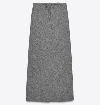 ZARA 100% MERINO WOOL FINE KNIT MID RISE MARL GREY SOFT JERSEY