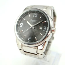 Kenneth Cole NY Mens Watch 43mm Gray Date Dial Stainless Steel w New Battery