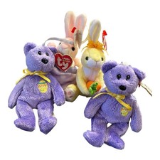 Lot of 4 TY Basket Beanies Eggs III, Nibbles and Petey Ornaments
