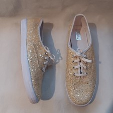Keds Womens 8.5 Champion Gold Glitter Celebrations Lace Up Sneaker Shoes