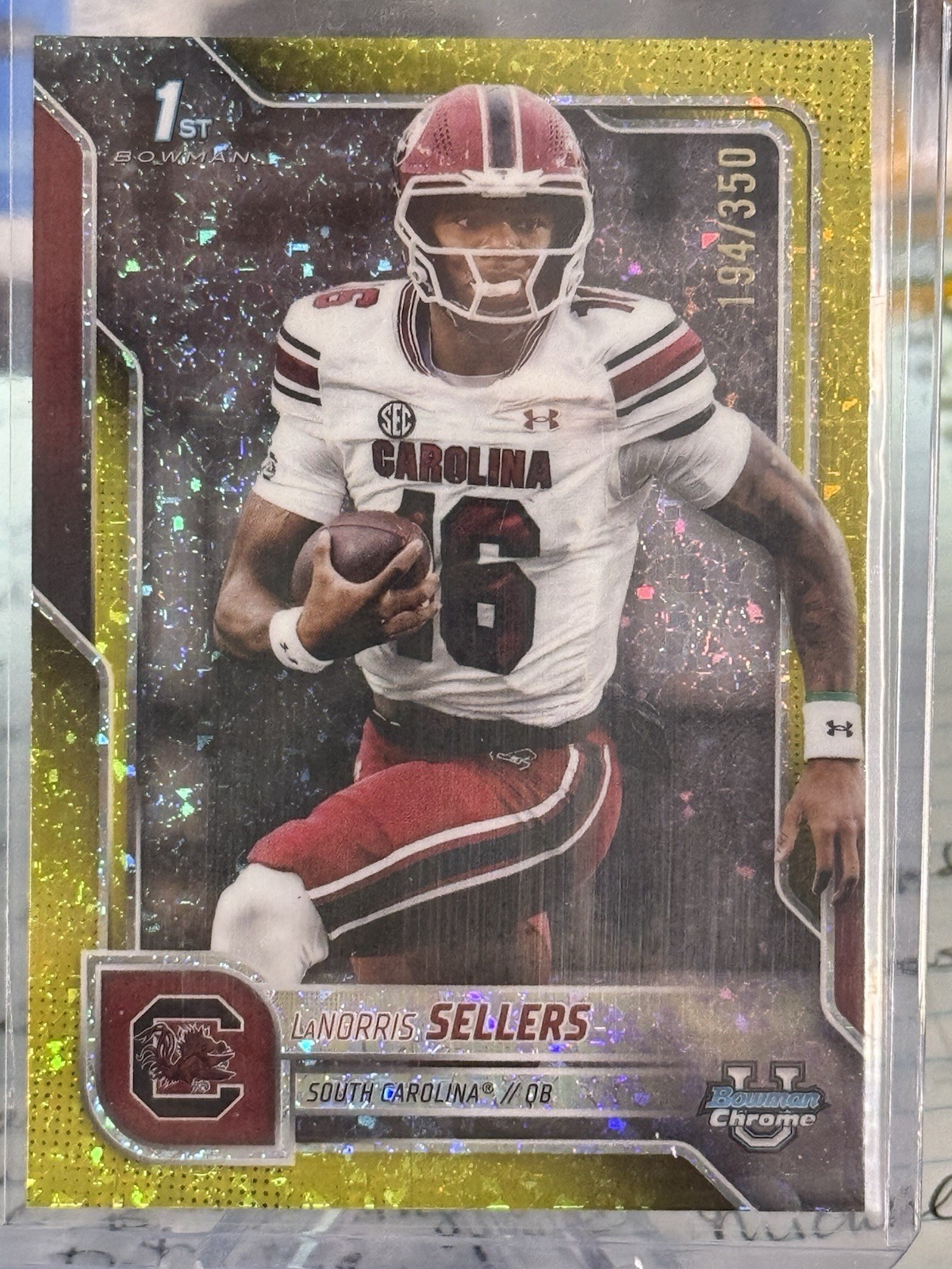 2025 Bowman University Chrome LaNorris Sellers #168 Yellow Mini-Diamond /350