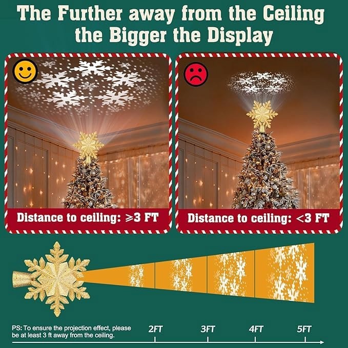 Christmas Tree Topper Projector Snowflake Christmas Star Tree 6 Projection Mode