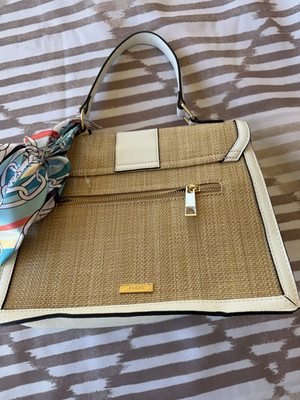 ALDO Beige White Satchel Gold Hardware Scarf Accent Detachable Strap Women