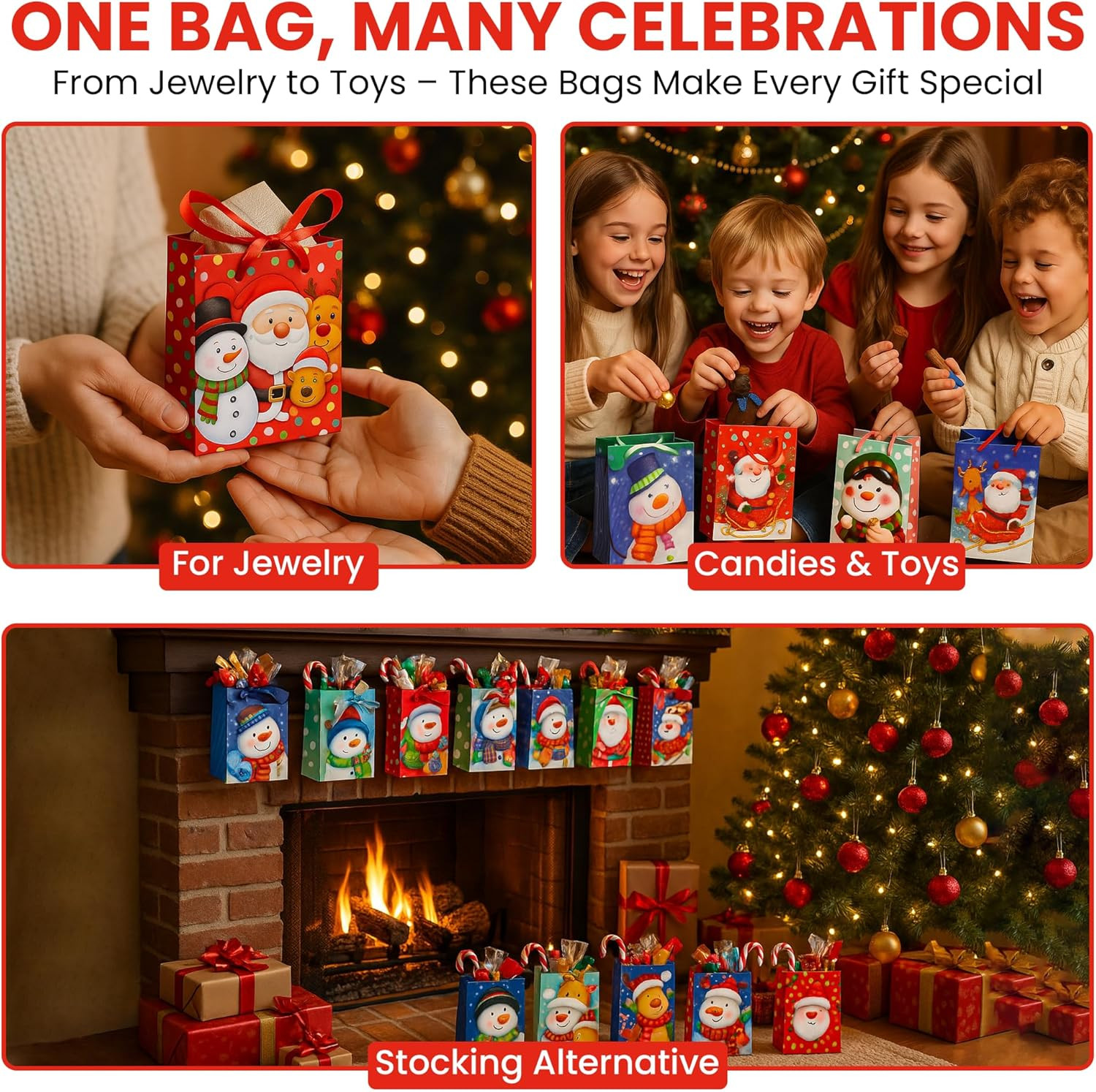 Printed Christmas Design Gift Bags Small 20-Count