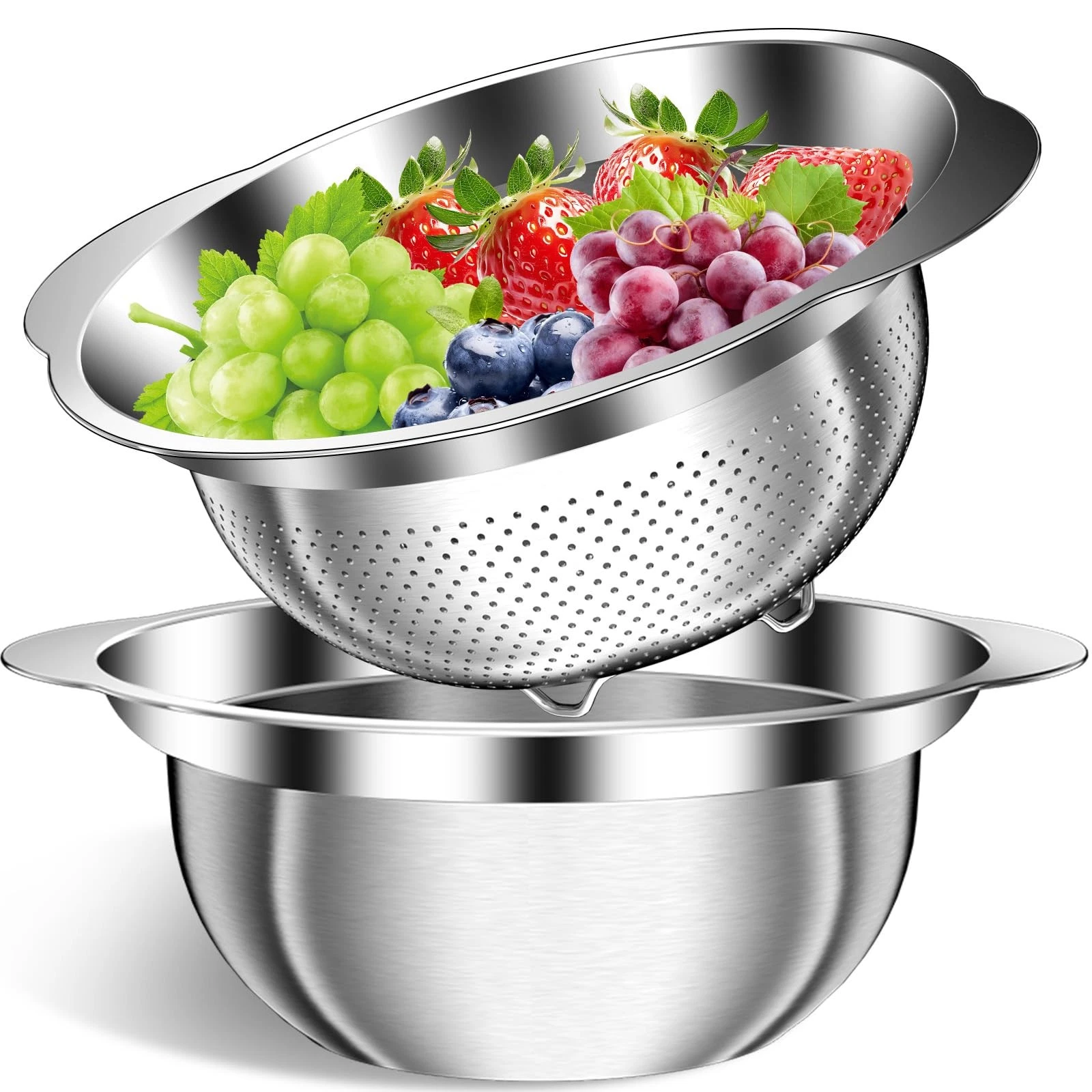 Colander, Strainer Bowl, Stainless Steel Colander, Rice Washing Bowl, Pasta S...