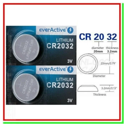 EVERACTIVE 2 Pile CR2032 Batterie Bottone Litio Lithium 3v Pila Batteria 2032 scadenza 2034