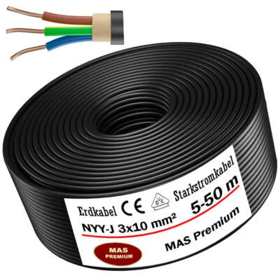 MAS PREMIUM Cable de tierra de 5-50 m cable de alimentación fuerte NYY-J 3x10 mm² cable eléctrico