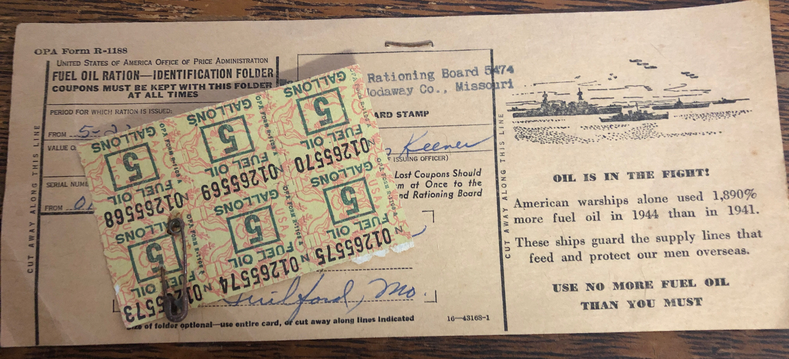 OPA R-1141A Fuel Oil Ration Coupon Form 1945 Issued RATION STAMPS  Maryville, Mo | eBay